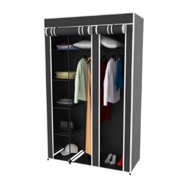 Hastings Home Wardrobe Closet Organizer with Dust Cover, Free Standing Vertical Armoire and Metal Frame 642851NXO